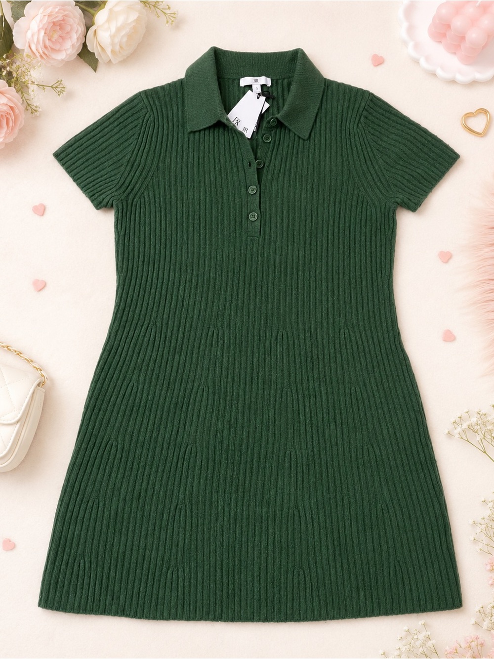 NWT Banana Republic Ribbed Polo Sweater Dress Leafy Green XL
